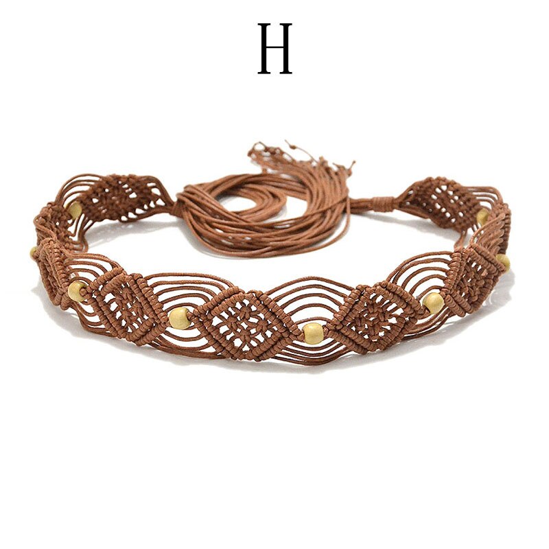 Correa de cera de viento étnica para mujer, cinturón tejido hecho a mano, cadena de cintura Bohemia, accesorios de vestido, cinturón de falda: H