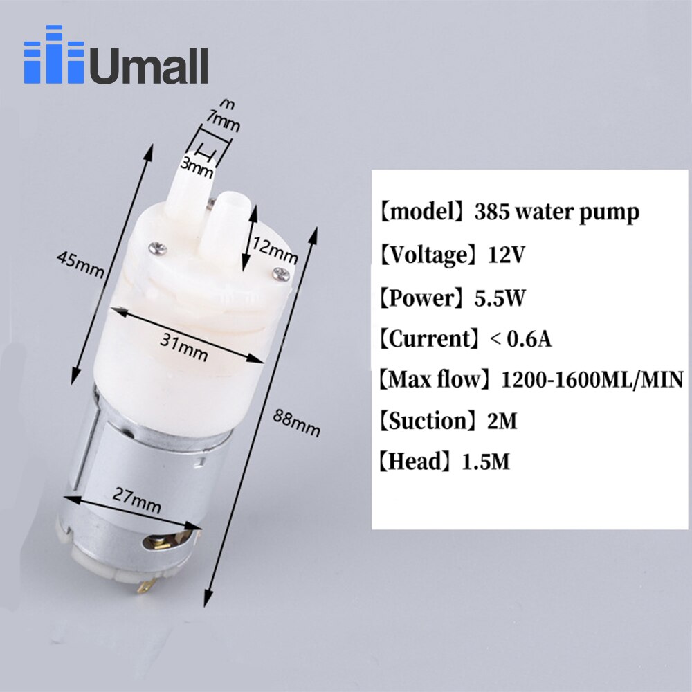 385 DC 6 V-12 V hoge temperatuur weerstand 100 graden Celsius Mini Micro Waterpomp membraanwaterpomp vacuümpomp: 385