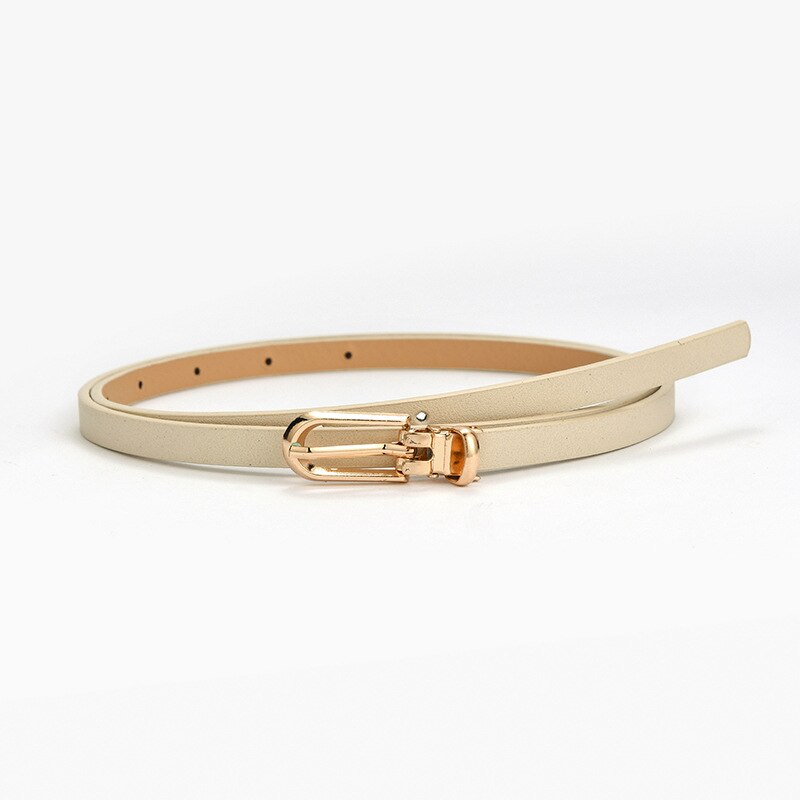 Women Thin Belt Pants Jean Waist Belt Candy Color Waist Strap Alloy Pin Buckle Waistbands Pu Leather Adjustable Belts For Dress: Beige