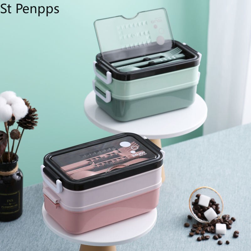 Lunch Box Bento Box Voor School Kids Kantoormedewerker 2 Lagen Microwae Verwarming Lunch Container Voedsel Opbergdoos