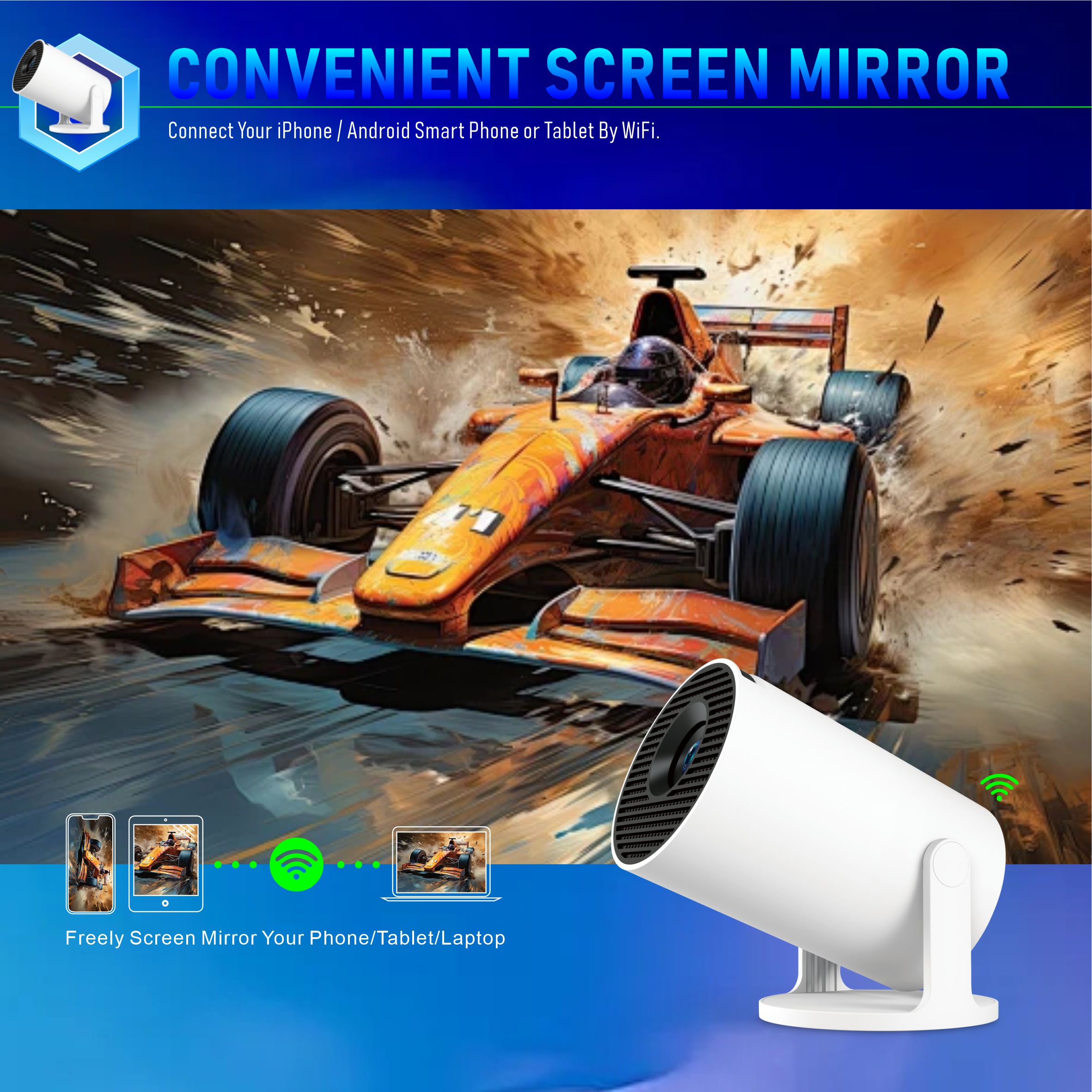 HY300Pro+ Portable Projector Android11 Allwinner H713 200 ANSI BT5.4 Wireless Home Theater Projector Native 720P 1280*720P