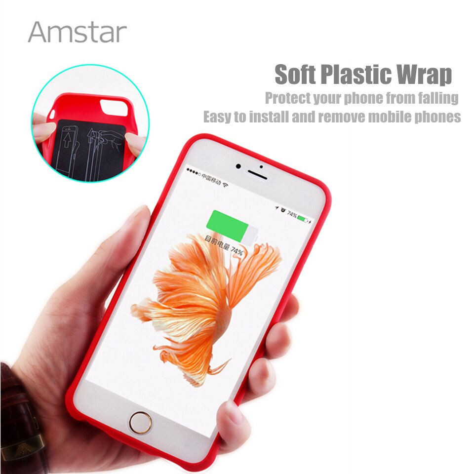 Amstar capa de silicone para carregador de bateria, proteção à prova de choque para iphone 6 6s 7 8 plus carregamento de bateria externo estojo do pacote