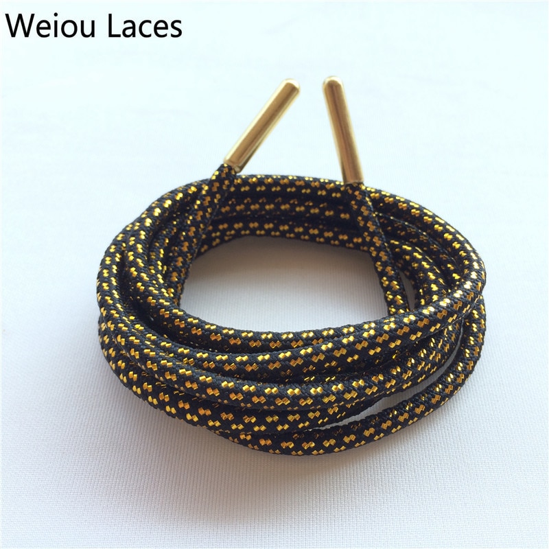 Weiou-lacets de chaussures à Grain croisé noir et or, cordes de sport pailletées, nouveauté ronde, lacets extensibles pour chaussures de sport pour baskets