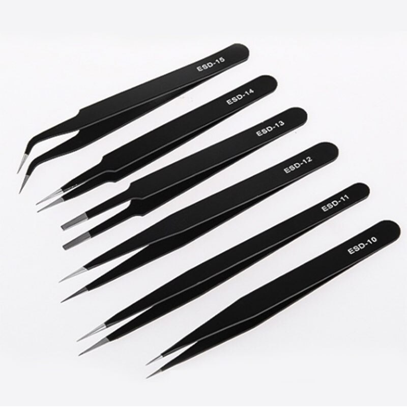 Anti-static ESD Stainless Steel Tweezers Maintenance Tools Industrial Precision Curved Straight Tweezers Repair Tools