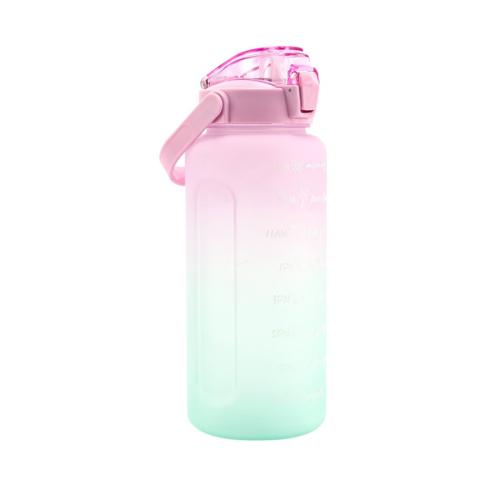 2000ML Large-Capacity Water Bottle With Time Scale Reminder Elastic Straw Sports Bottle Keak-Proof Frosted Outdoor Drinkware: Purple