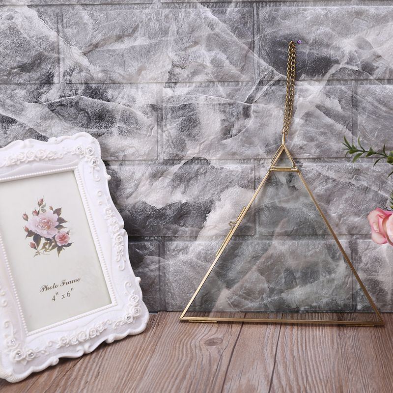 Triangle Floating Hanging Photo Frame Metal Glass Portrait Picture Plant Specimen Display Holder Home Decor