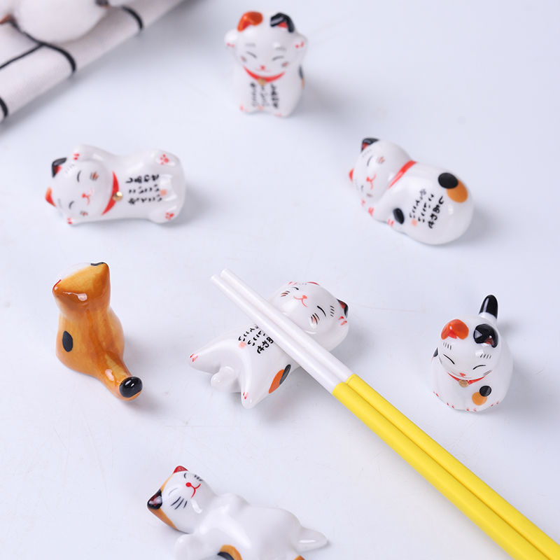 Lucky Cat Japanse Wand Houder Eetstokjes Keramische Sushi Sticks Leuke Servies Voedsel Sushi Accessoires Kawaii Eetstokje Rust