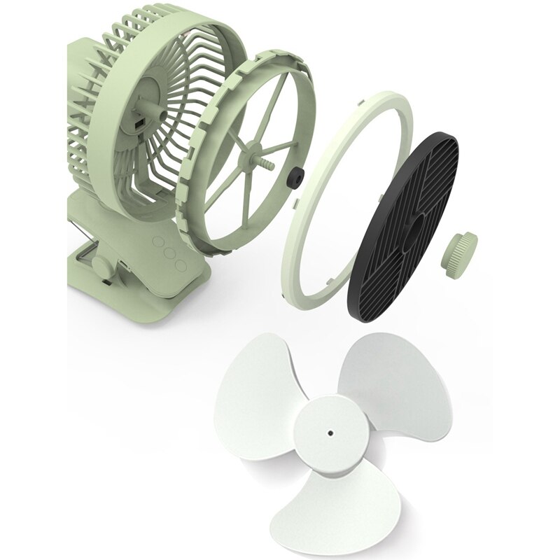 Usb-bureauventilator, 3 snelheden, instelbaar, usb-oplaadbaar, clip-on koelventilator, sterke wind, stil, met tafellamp