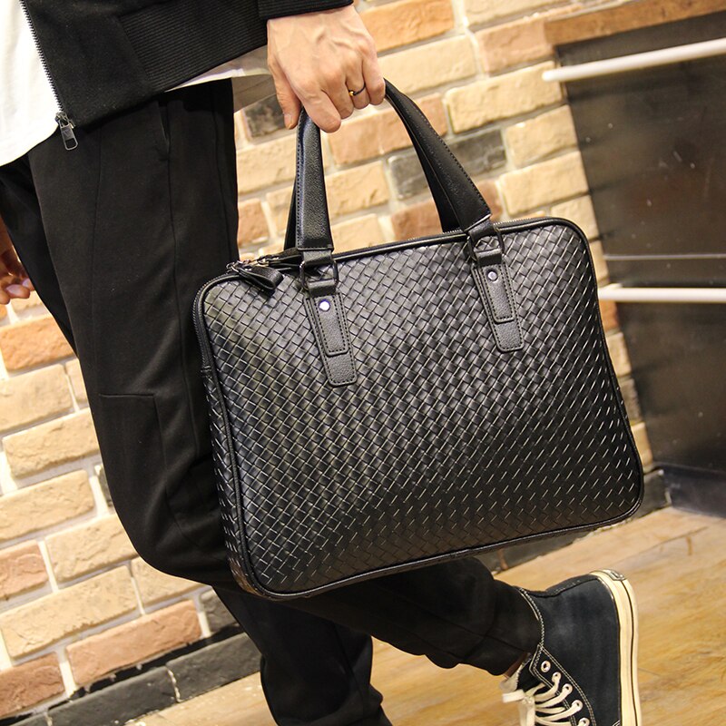 Xiao.p mænd pu læder håndtasker afslappet mandlig forretning flettet messenger tasker enkelt skulder crossbody taske: Default Title