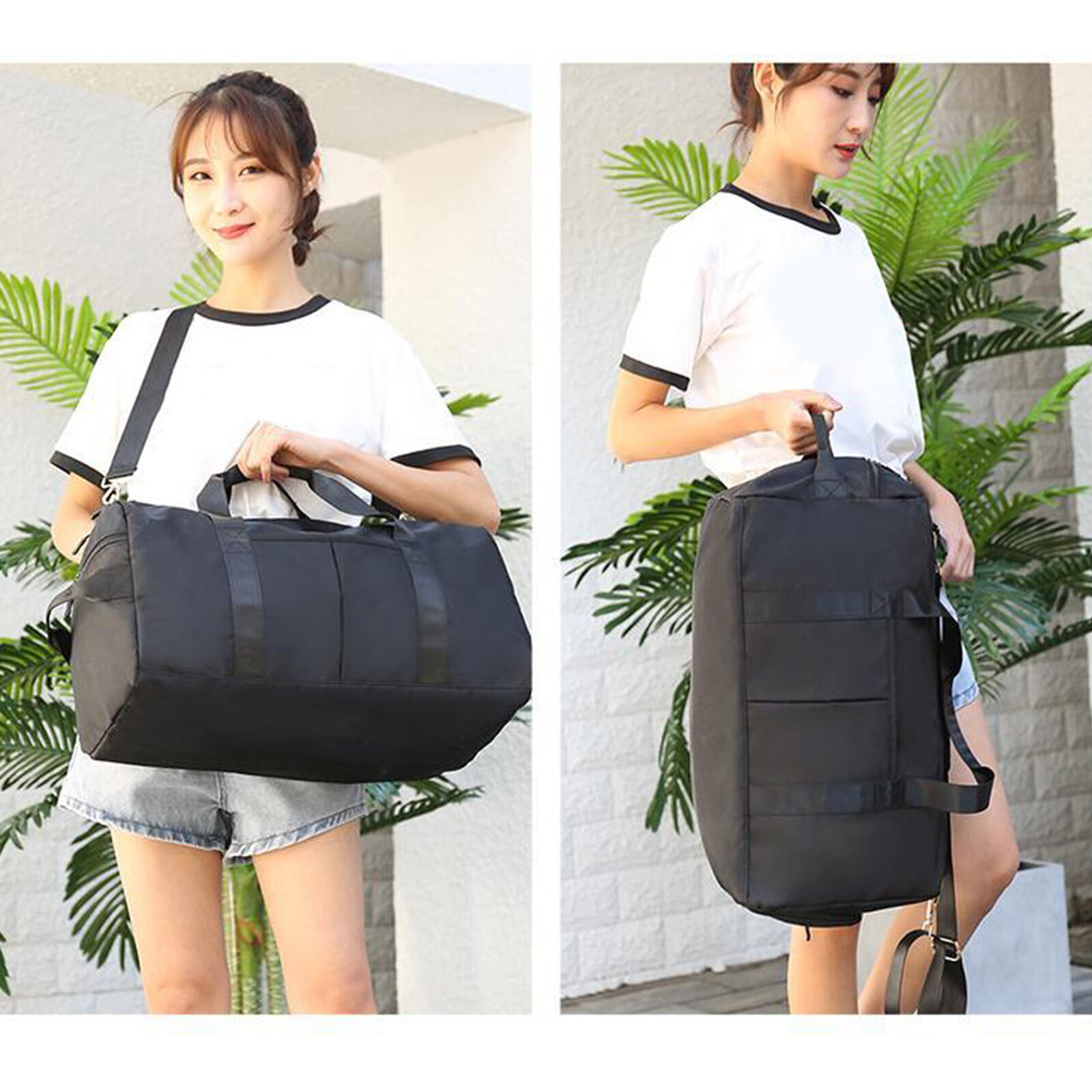 Gym Duffle Sports Bag with Shoe Compartment, Waterproof Travel Fitness Holdall: Black