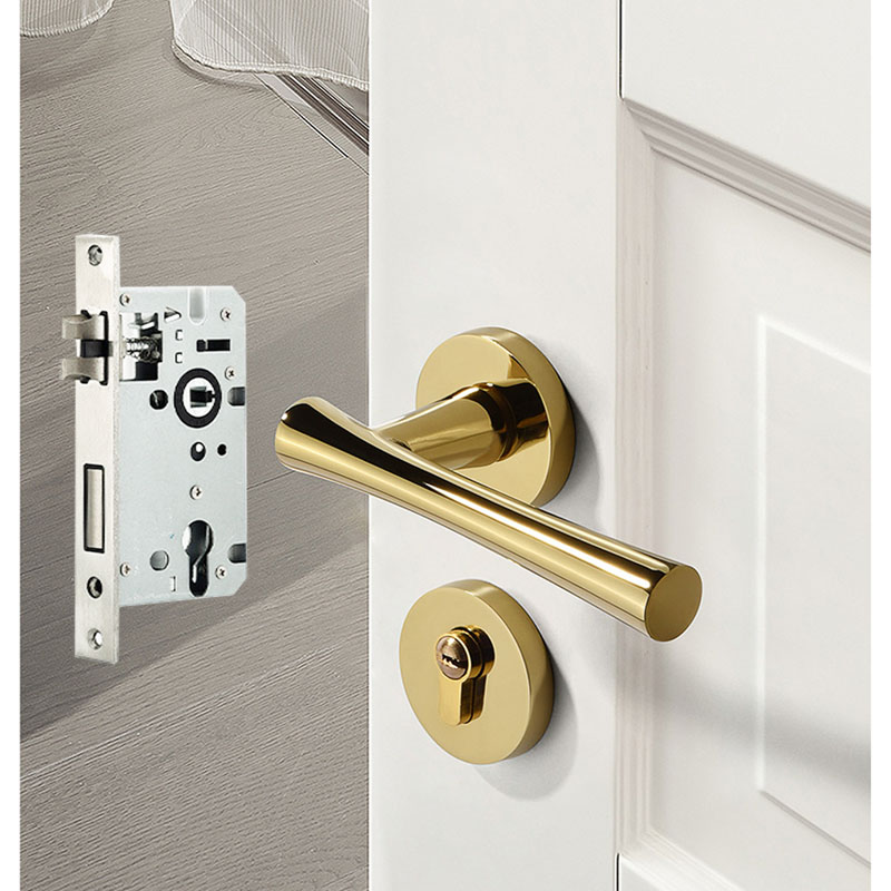 golden PVD cerradura silenciosa dividida dormitorio sólida aleación de zinc interior americano moderna cerradura silenciosa con 100% de latón