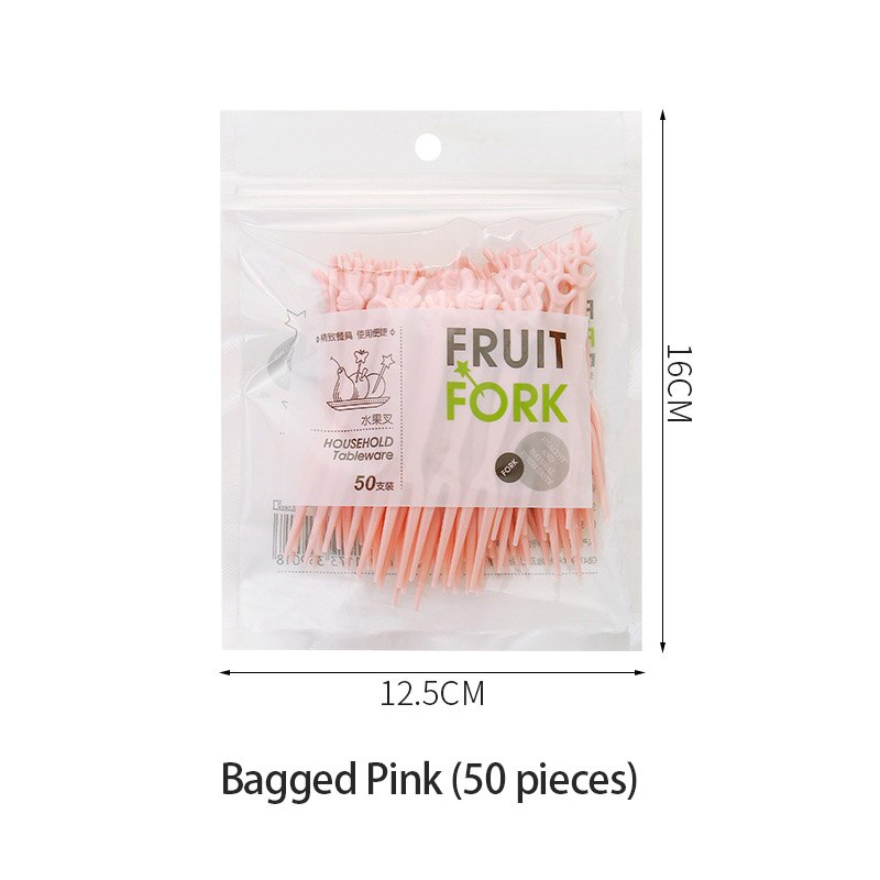 50 Pcs Fruit Fork Set Fruit Sign Disposable Plastic Two Teeth Household Fruit Cake Dessert Fork Small Fork Disposable Fruit Fork: 01