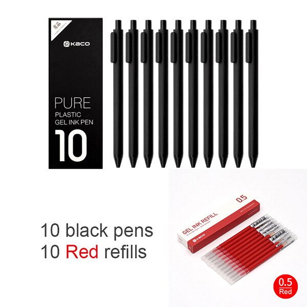 Original Xiaomi Mijia Kaco Pen 0.5mm Gel Pen Signing Pen Core Durable Signing Pen Refill Smooth Writing for School Office: black add red