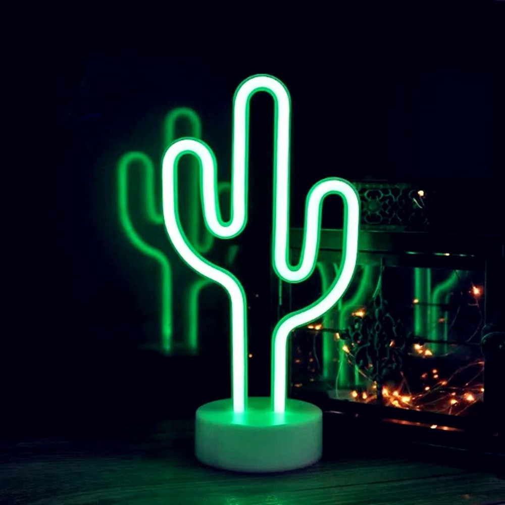 Kaktus neonskilt natlys lampe med holder base dekorative skilte lys borddekoration til stue soveværelse fødselsdag