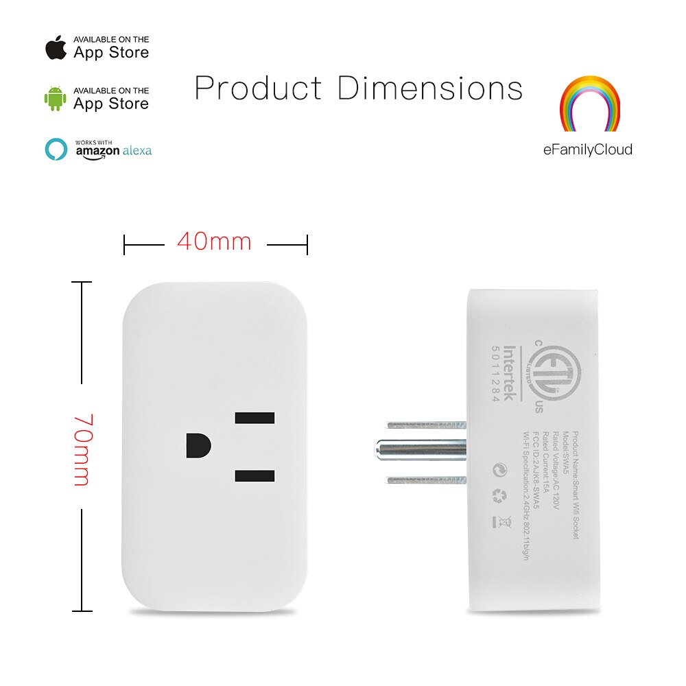 WiFi Smart Socket US 15A Power Plug Timing Function SmartLife APP Control Works with Alexa Google Voice Control
