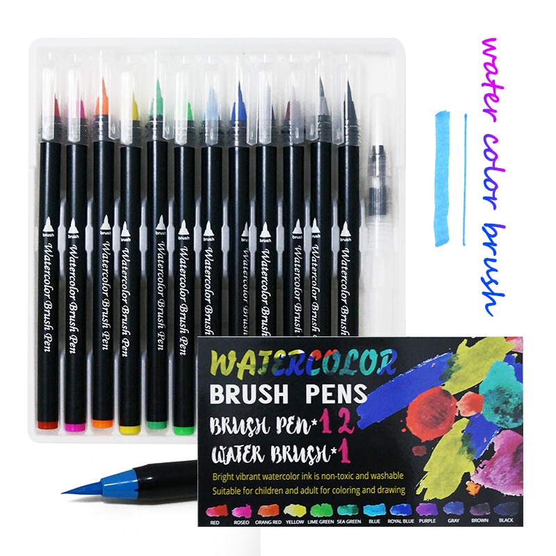 12Stck Aquarell Pinsel Marker Stift Kunst Filz Maler Kalligraphie Schule Kunst Liefert Schriftzug Färbung Pinsel Stifte setzt