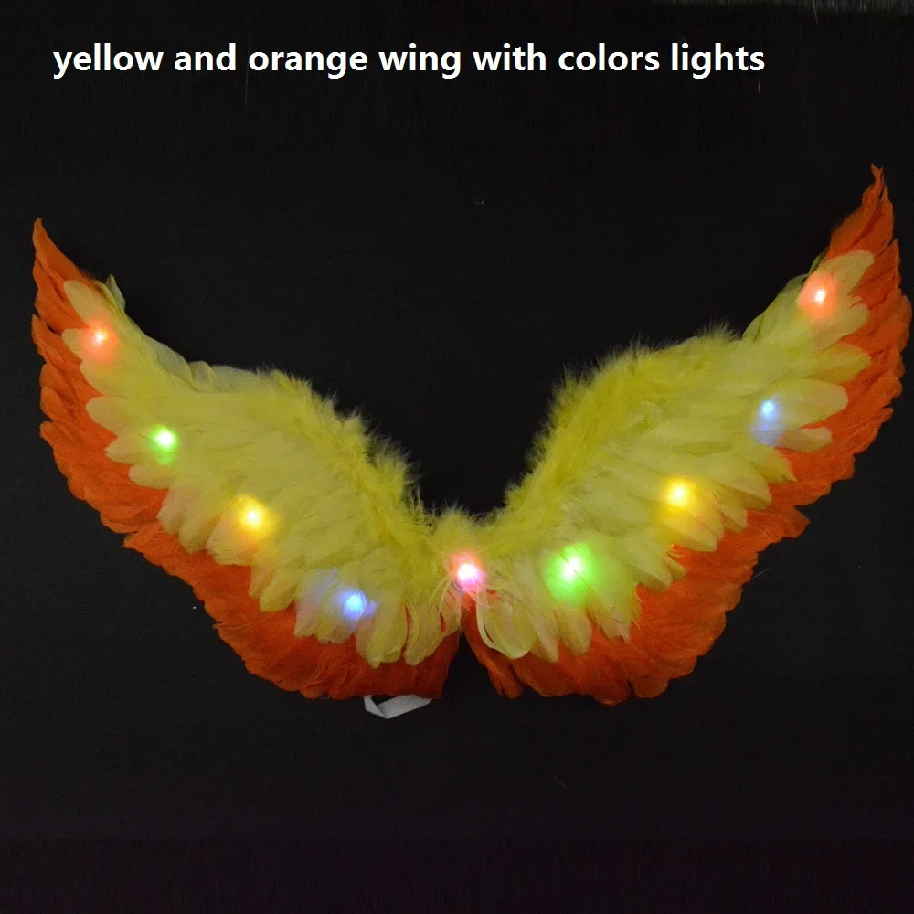 Princess Women Kids LED Glow Light Angel Feather Wing Fairy Girls Props Party Costume Wedding Decoration Christmas Halloween: L / Silver