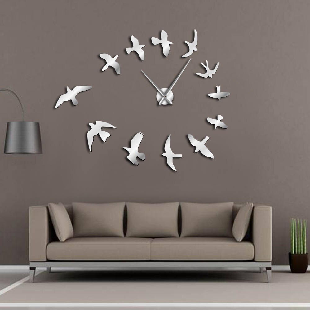 Frameless DIY Large Clock Wall Watch Nature Room Decor Mirror Decorative Flock of Flying Birds Modern Fashionable Luxury