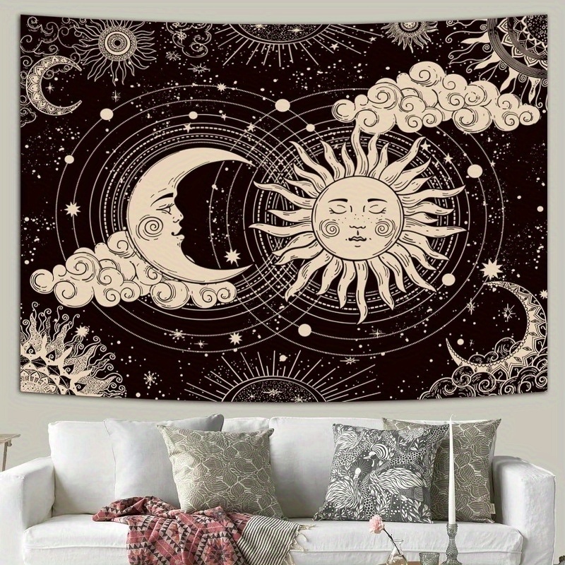 Tapiz de sol y luna místicos, estética Dark Soul, para colgar en la pared, perfecto para la decoración del dormitorio, decoración de la pared del dormitorio: 1.400 mm x 2.000 mm / Verde militar
