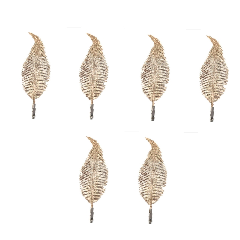6 stücke funkeln Feder Clip Baum Blatt Schellen Weihnachten Baum Blätter Ornament Dekor 2022 Neue: Champagner
