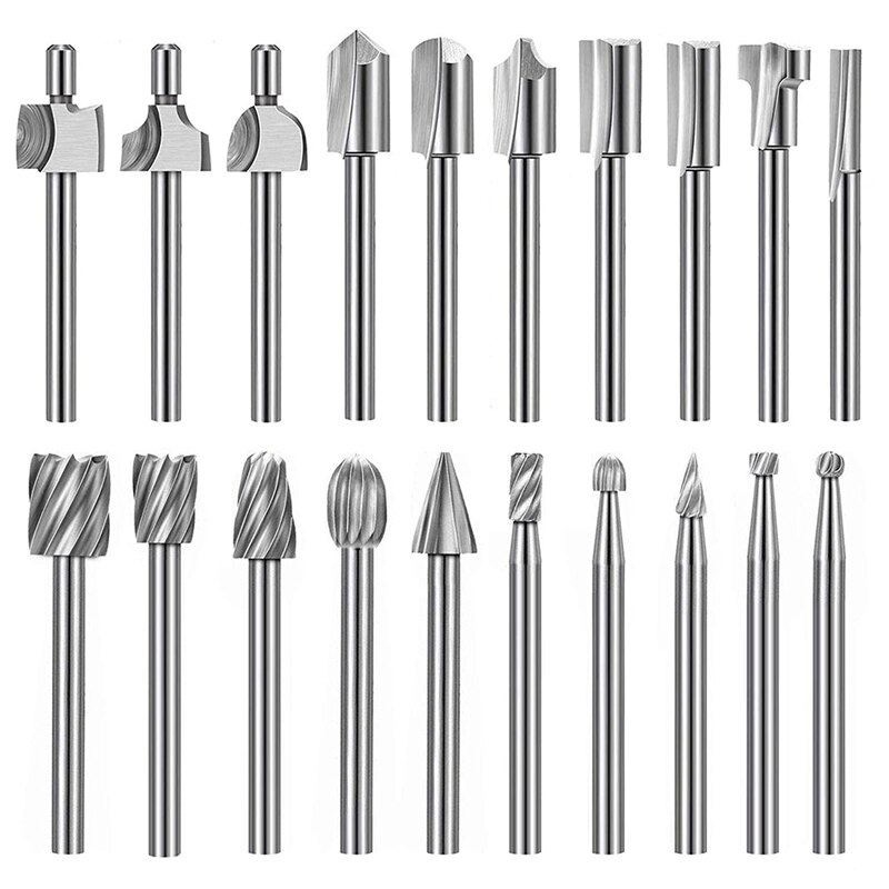 20Pc HSS Router Carbide Engraving Bits for Dremel Router Bit Set 1/8 Inch(m) Shank for Dremel Proxxon Rotary Tools