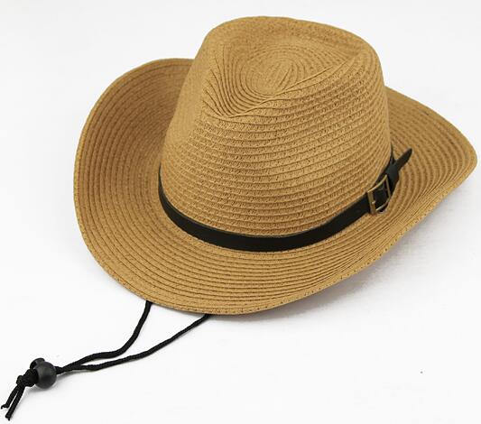 Summer Foldable Straw Hat Sun Protection Western Cowboy Hat Child Against Uv Rays Beach Sunhat Wide Brim Cowgirl Hats: Khaki