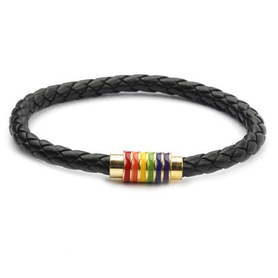 Zwart Gevlochten Leer Armband Lgbt Vrouwen Mannen Unisex Rvs Gay Pride Regenboog Magnetische Charms Armband: B