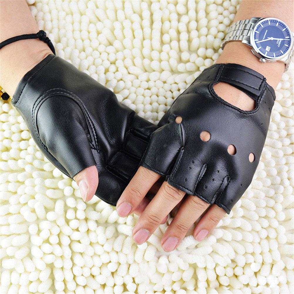 Unisex Synthetisch Leer Polyurethaan Zwarte Vingerloze Handschoenen Solid Vrouw Half Vinger Rijden Vrouwen Mannen Transport Handschoenen