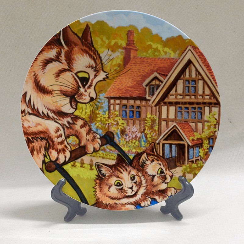 Louis Wain anthropomorphic cats Kaleidoscope Cats wall decorative hanging plate artistic ceramic craft background decoration: J