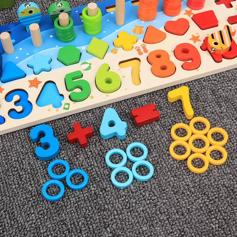 Giocattoli Montessori bambini educativi in legno pesca matematica conteggio geometria giocattolo per bambini regali di festa