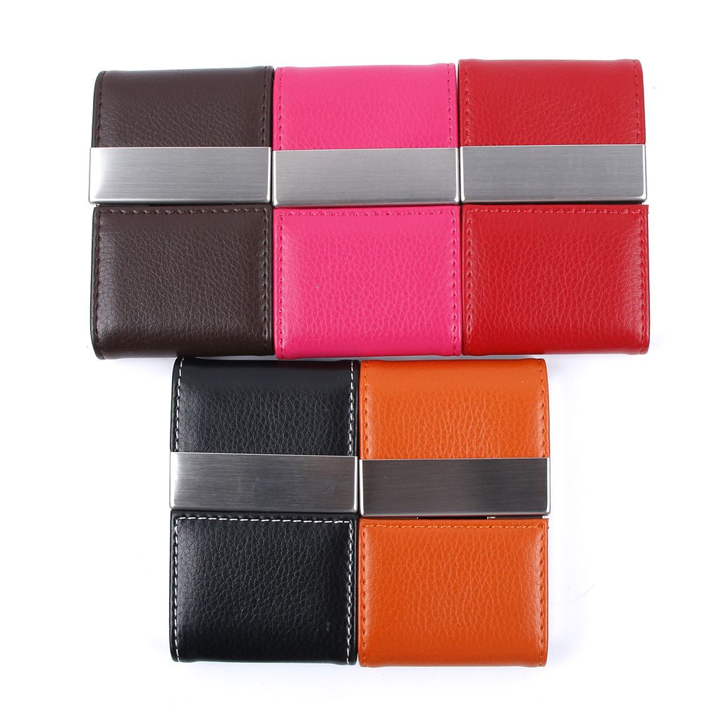 Men Women Wallet Metal Leather Credit Card Holder Double Open Business Card Business Name Card Holder Organizer