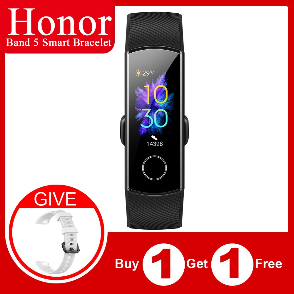 Originele Honor Band 5 Globle Versie Smart Wirstband Fitness Armband Tracker Stappenteller Hartslag Sleep Monitor Waterdichte Band: Black and White