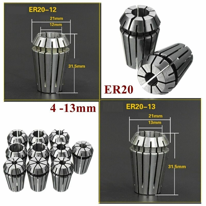 10Pcs Set Er20 Spring Collets for Cnc Milling Lathe Tool Engraving Machine