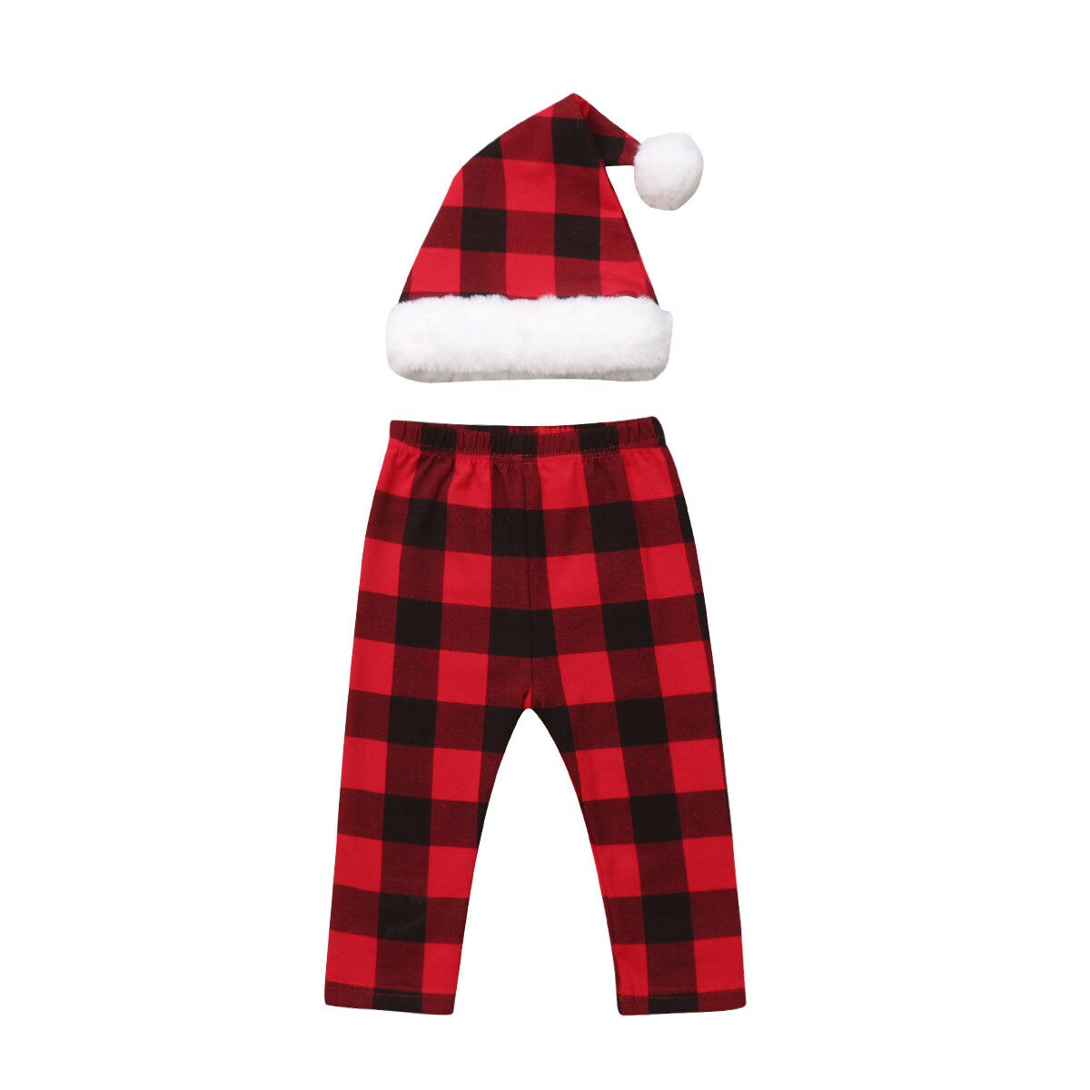 Sombrero + Pantalones de Papá Noel A rayas a cuadros para bebés y niños, traje de juego de accesorios para fotos, sombrero de Navidad, disfraz: Plaid / 6 meses
