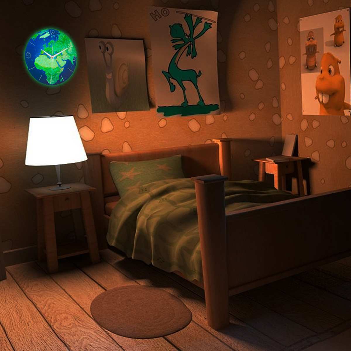 Mute Sweep Glowing Earth Clock Wall Clock Glow In the Dark Luminous for Kids Baby Room Bedroom Home Decor Earth Clock