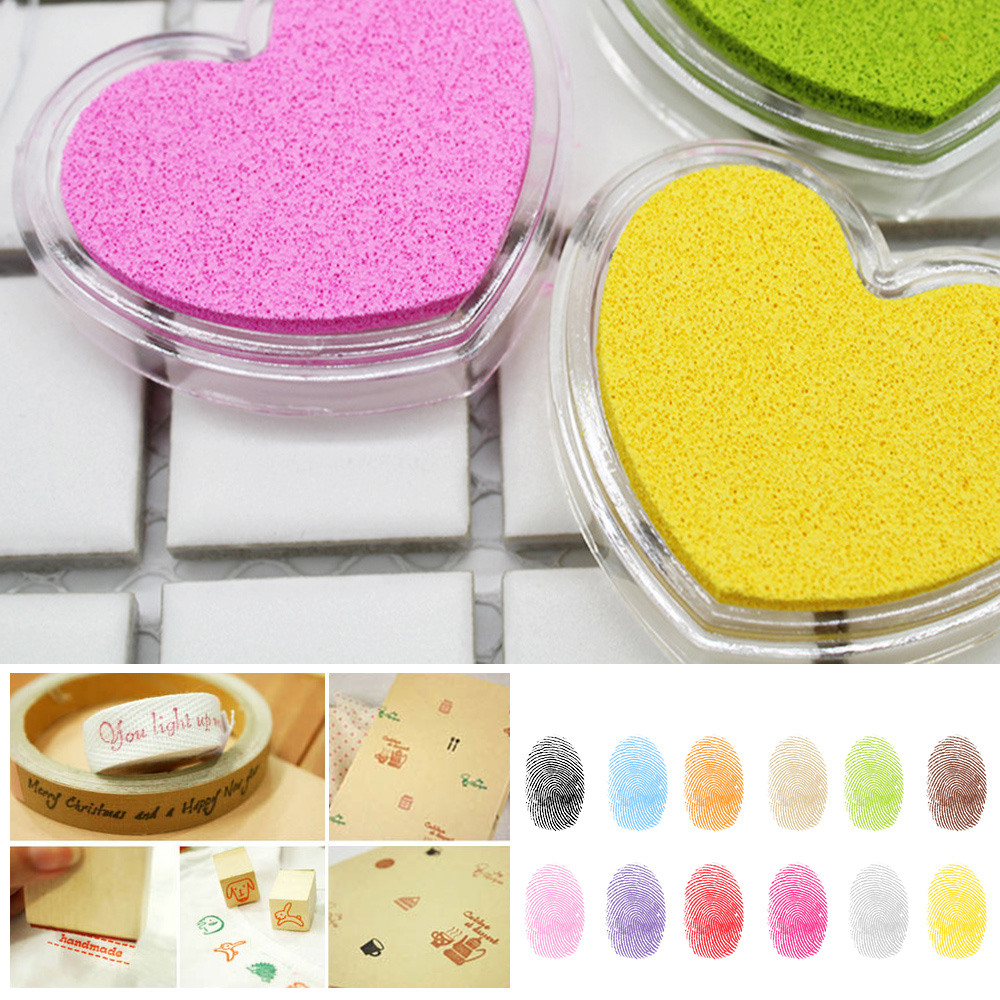 Stationary Set Craft Finger Ink Pad Candy Colors Heart-Shaped Fingerprint Inkpad for DIY Scrapbooking Rubber Card Making