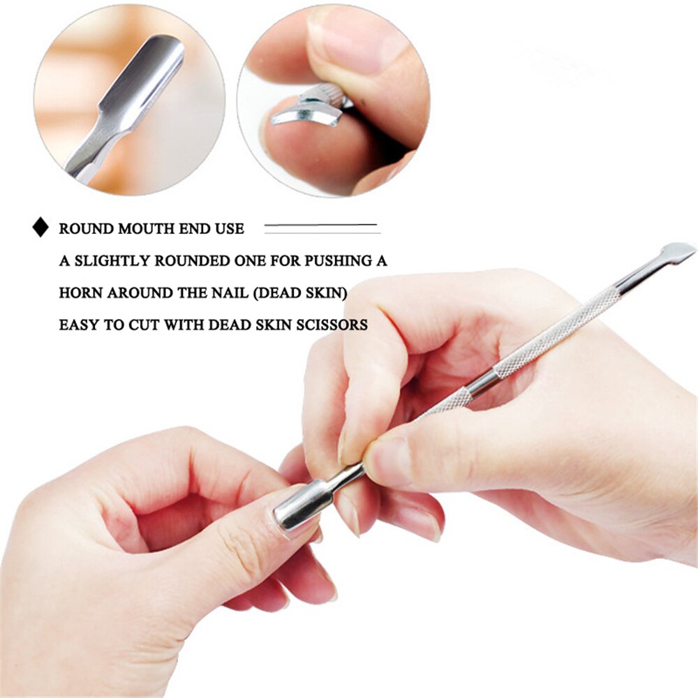Ferramentas de cuidados com as unhas dupla terminou cortador de cutícula empurrador cutícula de aço inoxidável pele morta limpar manicure ferramentas