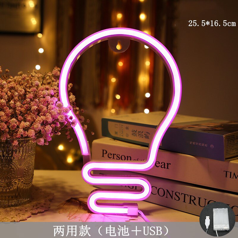 LED Neon Light Sign Clouds USB AAA Battery Powered Wall Art Bedroom Decor Hanging Home Wedding Party Decor Xmas: Pink Bulb