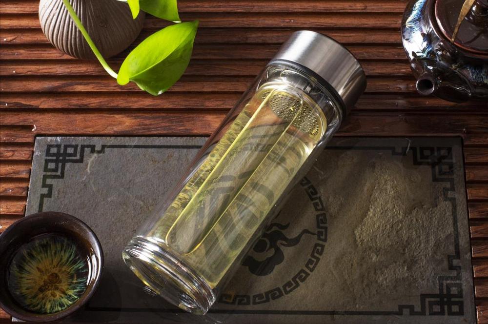 Dubbelwandige glazen waterflessen met thee-infuser, slimme drinkflessen voor zakelijk gebruik, draagbaar voor mannen