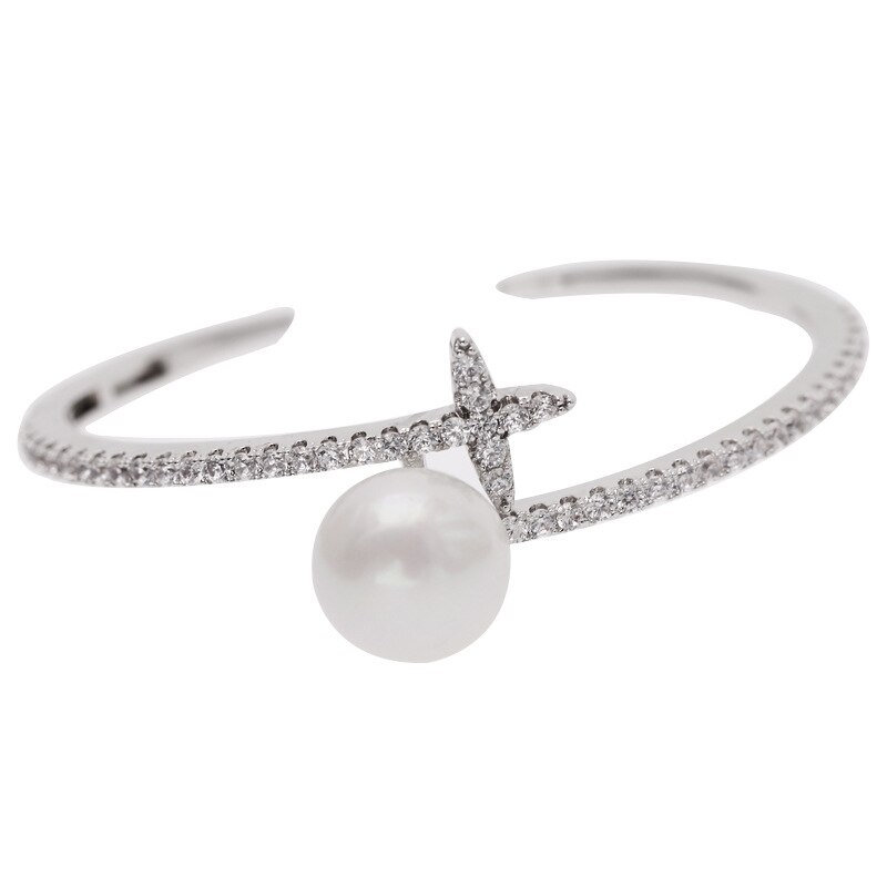 SWOUR Neue Schmuck Weiß Gold Farbe Zirkonia Perle Kreuz Stern Eröffnung Stulpe-armband Bijoux Für Frauen S516