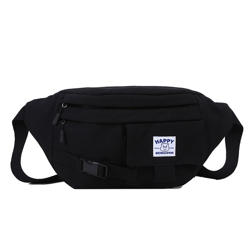 Unisex midjeväska fanny pack harajuku street style hip hop väska axelväskor stor kapacitet canvas crossbody pack midjepaket: Svart