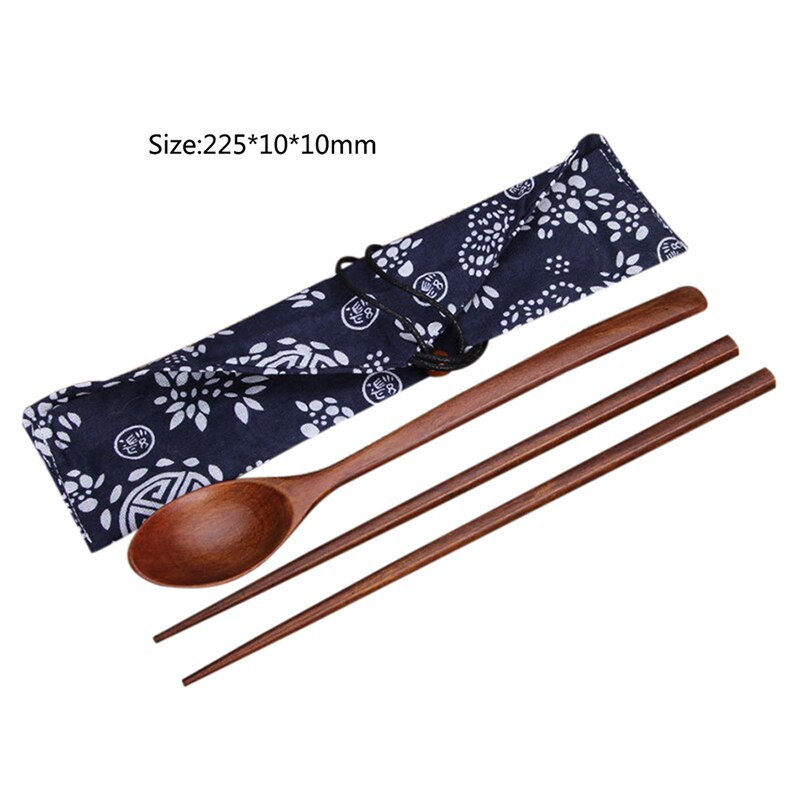 Juego de cubertería de madera para Sushi japonés, palillos de estilo chino, cuchara, portátil, conjunto de viaje con bolsas de almacenamiento