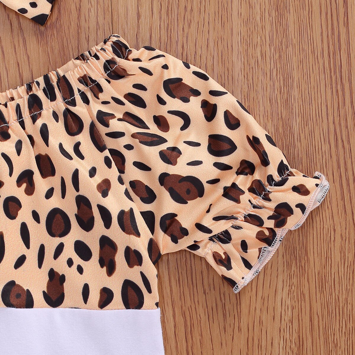 0-24m baby meisjes jongens bodysuits 3 stuks luipaardprint ruches korte mouwen jumpsuits beenwarmers hoofdband