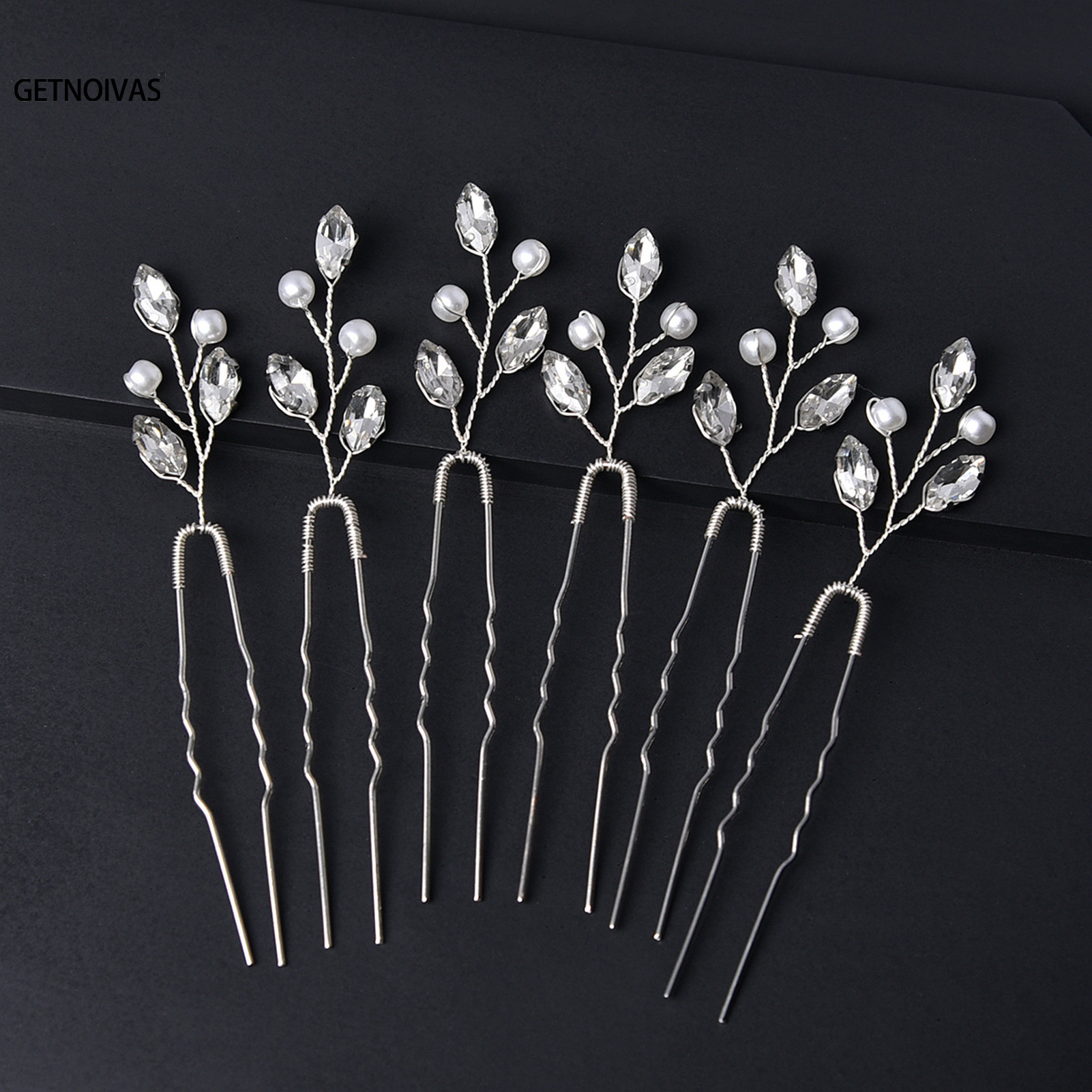6 uds. De horquillas para el pelo en forma de U con diamantes de imitación, horquillas para el pelo de boda para novia pequeñas y sencillas, accesorios para el cabello de boda para mujer