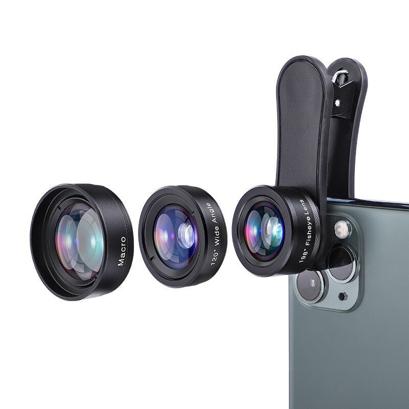 KUULAA 4K HD Cell Phone Camera Lens Kit 3 in 1 Wide Angle lens Macro Fisheye Lenses For iPhone 11 Pro Max Huawei P20 Pro Samsung: Default Title