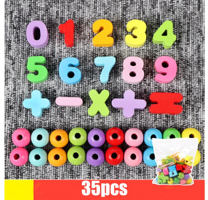 Giocattoli di legno giocattolo fai-da-te cartone animato frutta animale lettera numero Stringing infilatura perline di legno giocattolo Monterssori educativo per bambini: 35pcs