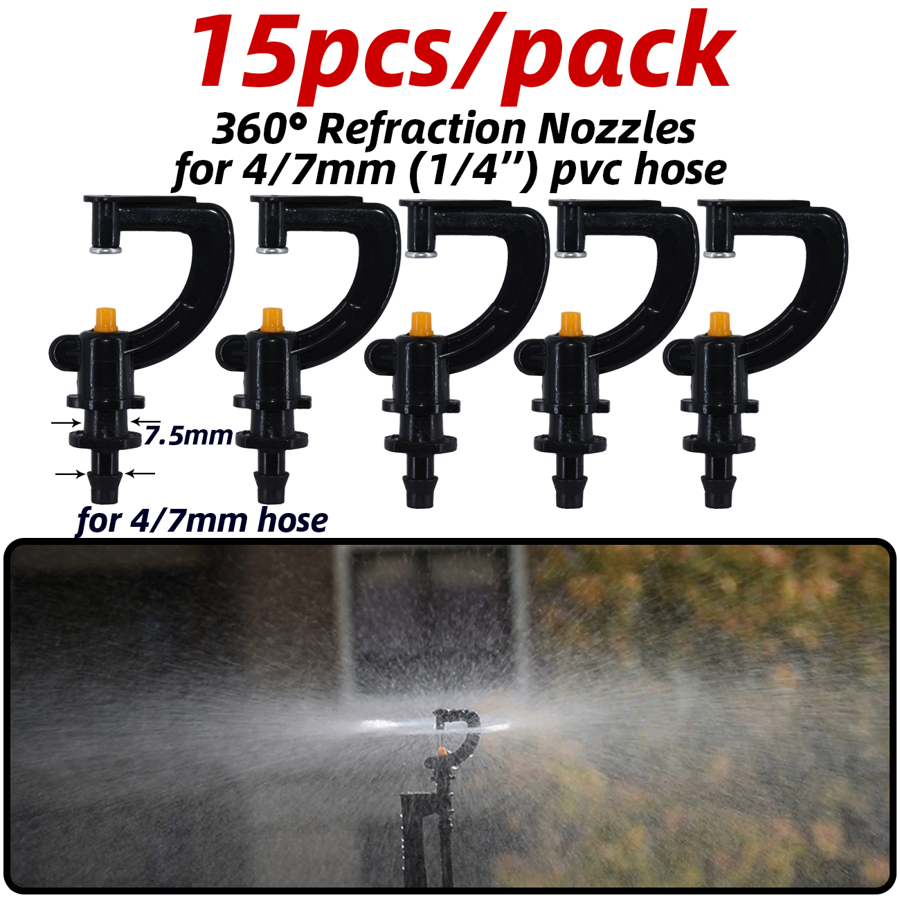 Ugelli regolabili per nebulizzazione di serra con connettore da 1/4 '' per kit sistema di irrigazione da giardino per irrigazione a goccia bonsai di fiori: Rosso