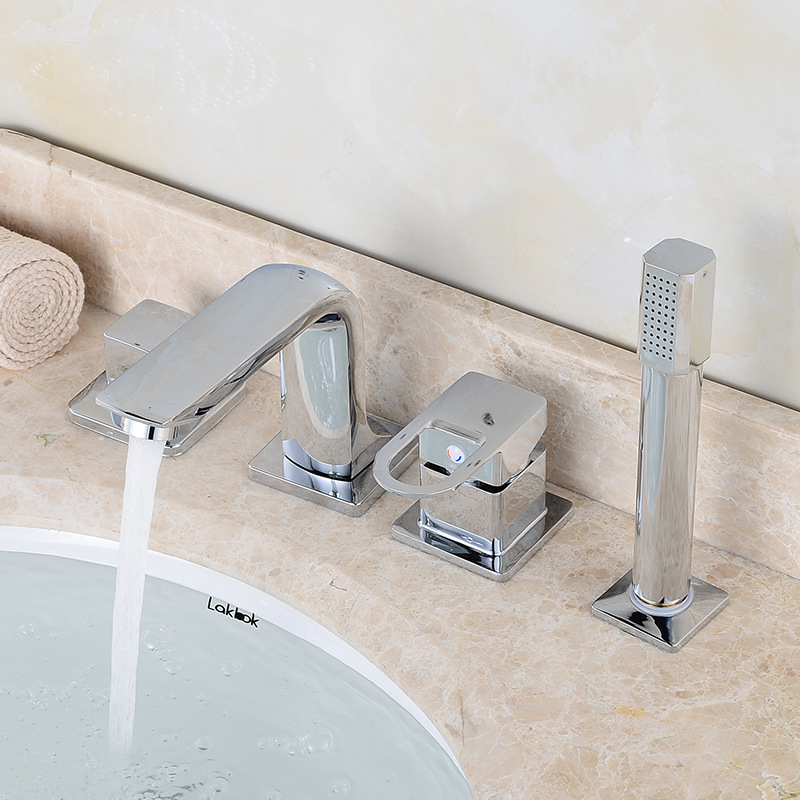 4 stk badeværelse badekar vandhane håndvaskarmatur dæk/vægmonteret håndholdt badekar blandingsbatteri koldmixer vandhane med håndbruser