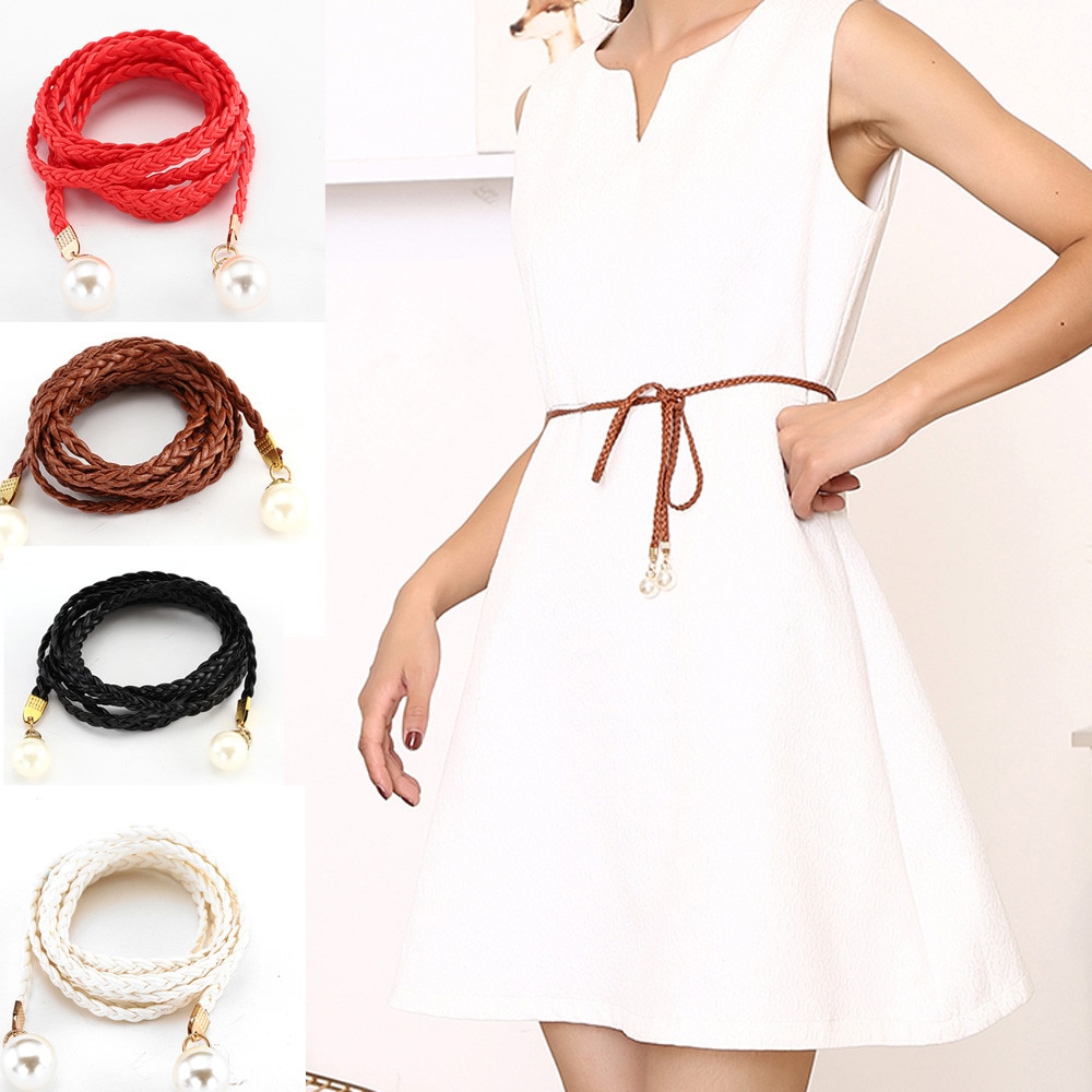 40-Women Handmade Braided Waistband for Dress Rose Flower Tassel Self-Tie Thin Ceinture Femme Waist Rope Chain