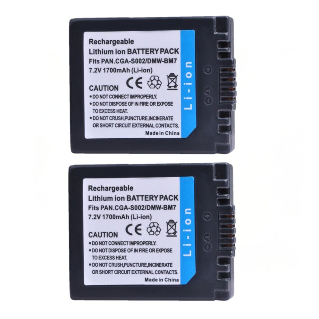 2x CGA-S002 DMW-BM7 CGA-S002A CGA-S002E Bateria para Panasonic DMC-FZ1 DMC-FZ2 DMC-FZ3 DMC-FZ4 DMC-FZ5 DMC-FZ10 DMC-FZ15 DMC-FZ20: 2x Battery